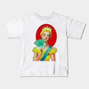 Princess with crown and green fan Kids T-Shirt